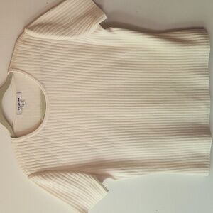 St. John Large Top Santana Knit Cream Ribbed Short Sleeve Office Minimal Capsule